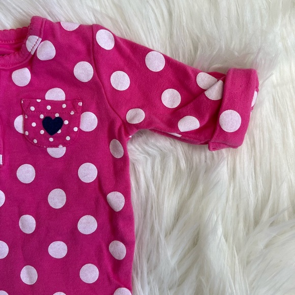 🔴EUC Carter’s Baby Girl Pink & White Polkadot Button Sleeve Onesie SZ 3m💕 - Picture 5 of 10